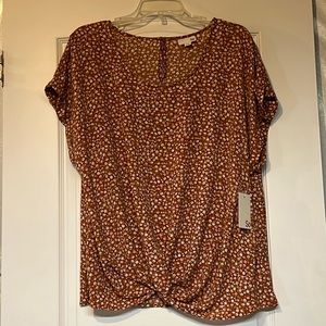 NWT SO short sleeved rust colored floral top